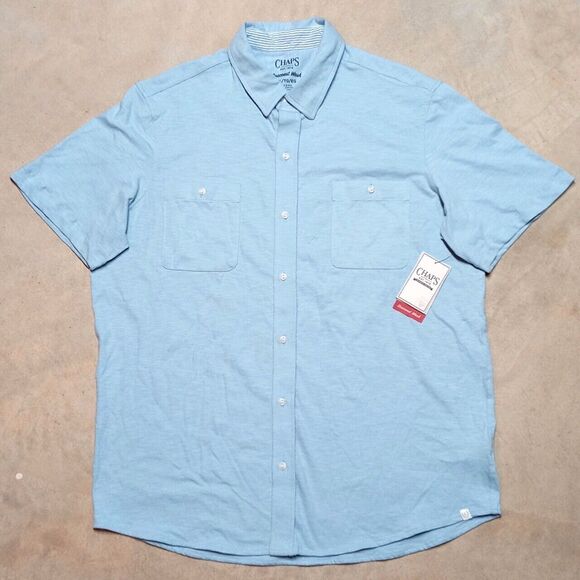 NWT Chaps Seacoast Wash Sky Blue 100% Cotton Comfort Button Shirt - Mens Size XL - Picture 1 of 7